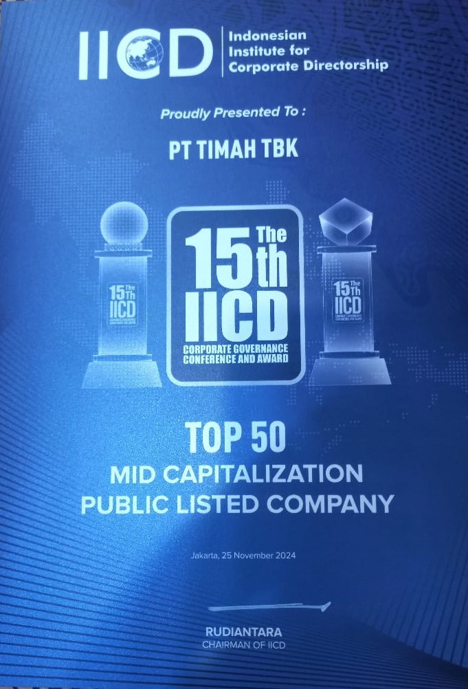 Dua Tahun Berturut PT Timah Raih Penghargaan Top 50 MID Capitalization Public Listed Company